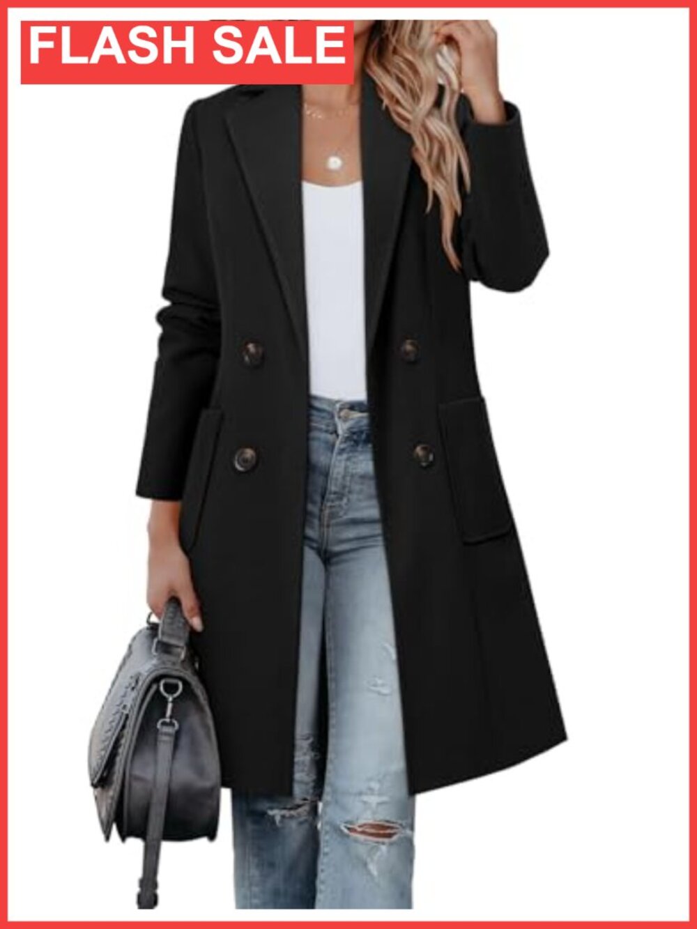 CHICZONE Women's Wool Blend Pea Coat Double Breasted Knee Length Overcoat